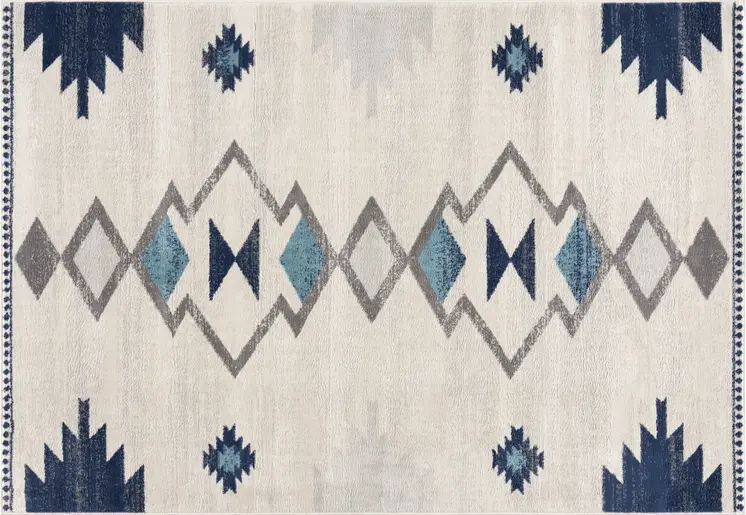 5' X 7' Blue and Ivory Southwestern Area Rug