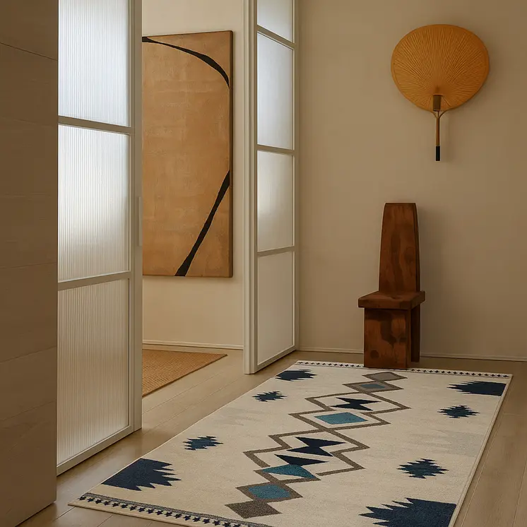 6' X 9' Blue and Ivory Southwestern Area Rug
