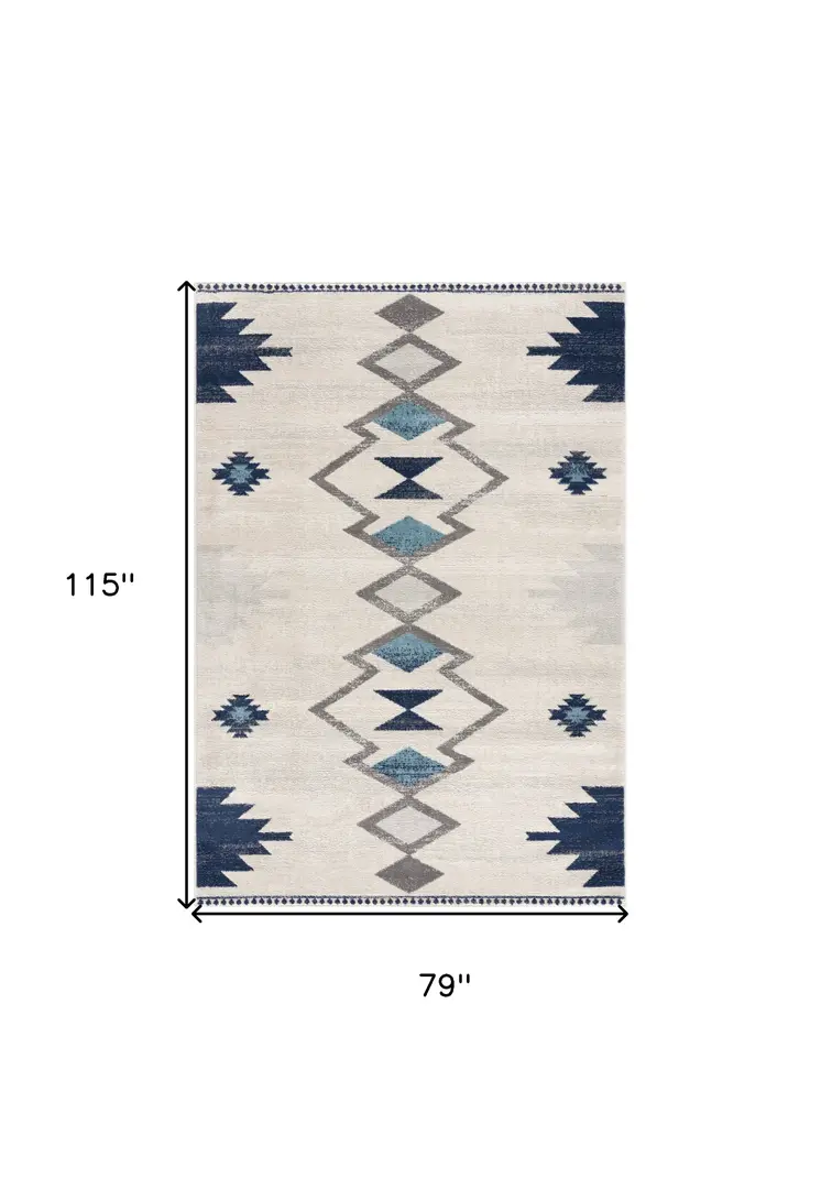6' X 9' Blue and Ivory Southwestern Area Rug