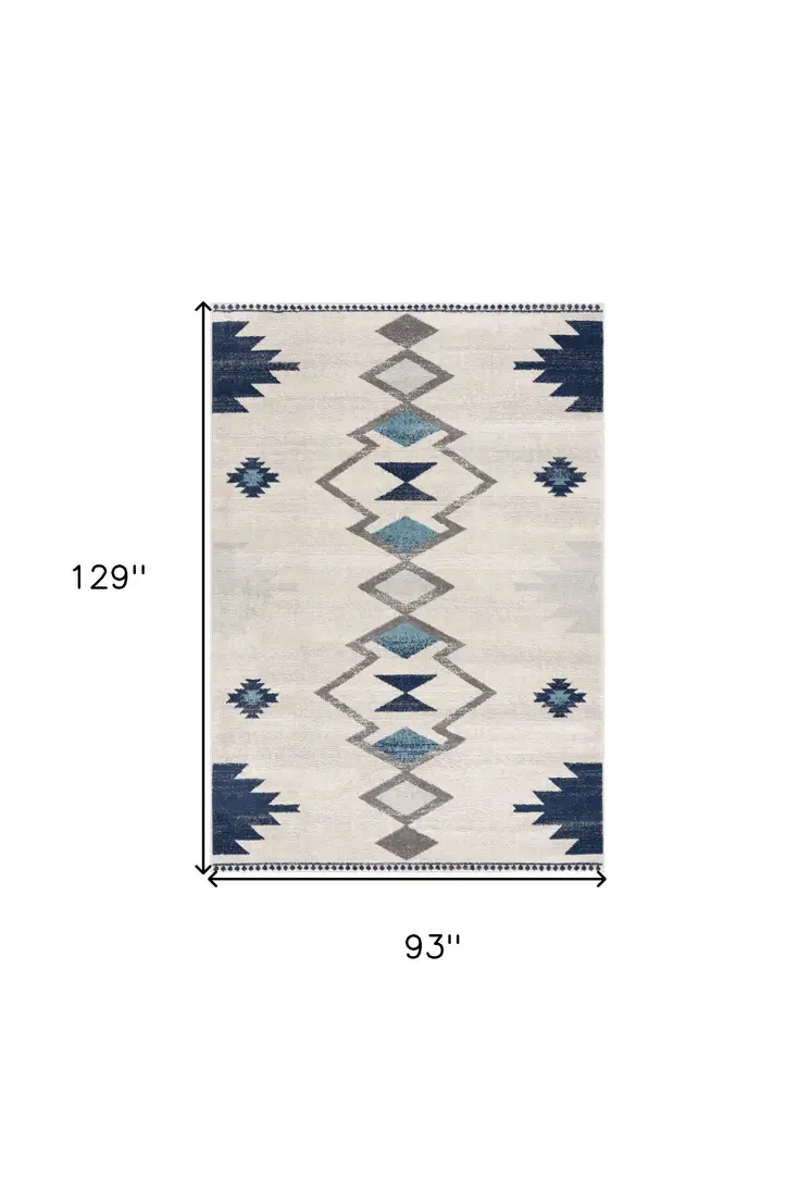 8' X 10' Blue and Ivory Southwestern Area Rug