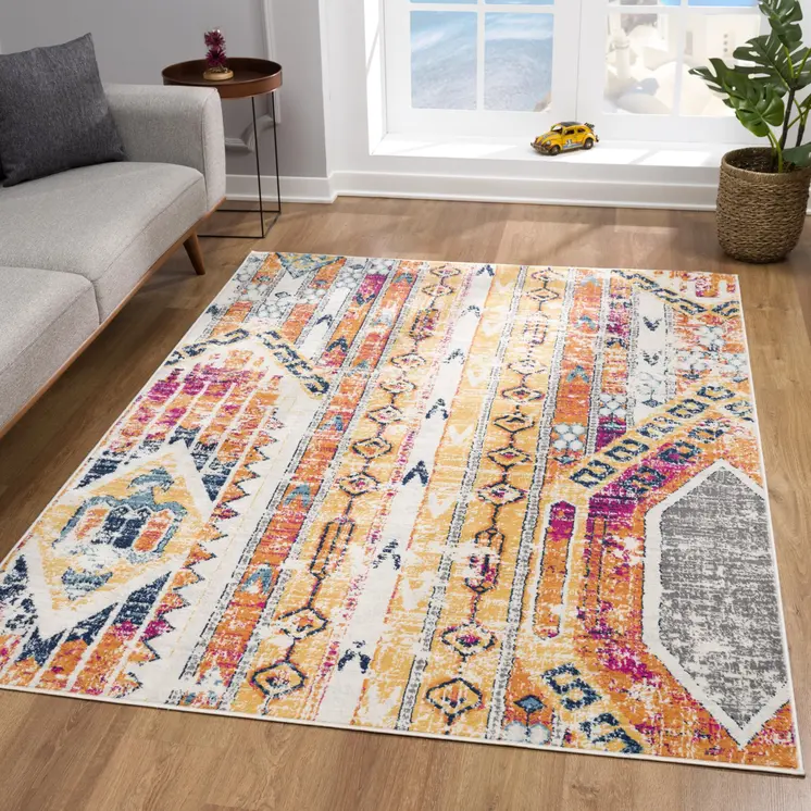 10' Gold And Ivory Southwestern Runner Rug