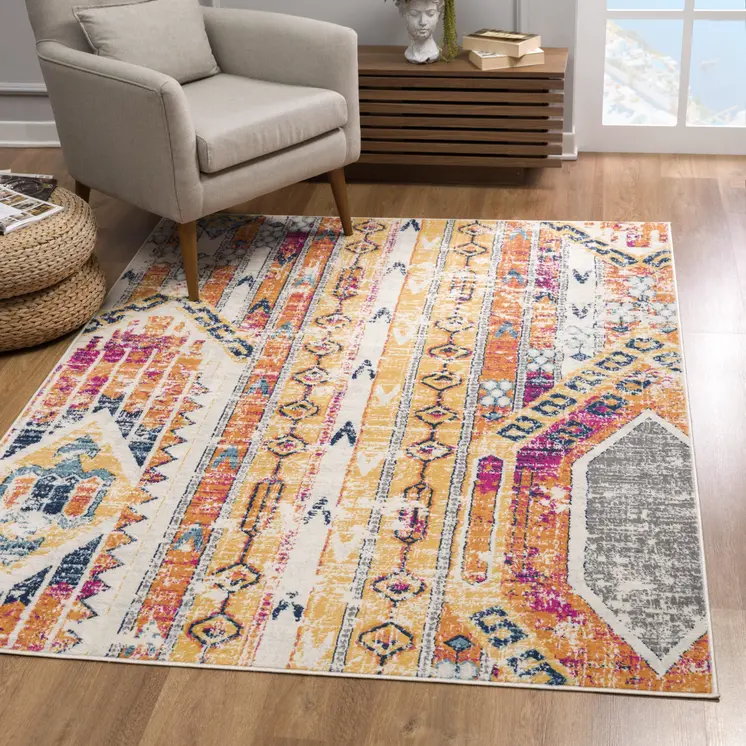 10' Gold And Ivory Southwestern Runner Rug
