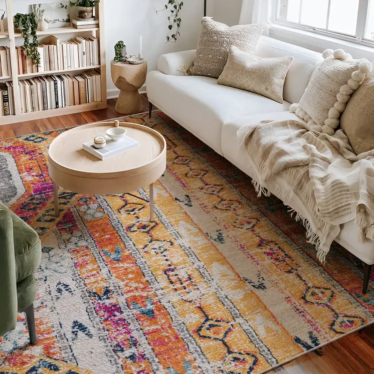 10' Gold And Ivory Southwestern Runner Rug