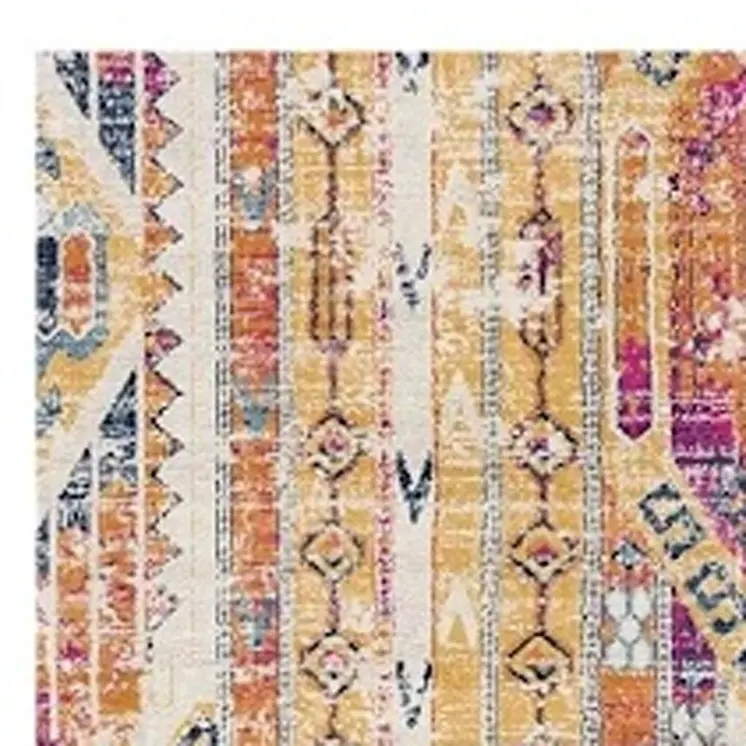 8' Gold And Ivory Southwestern Runner Rug
