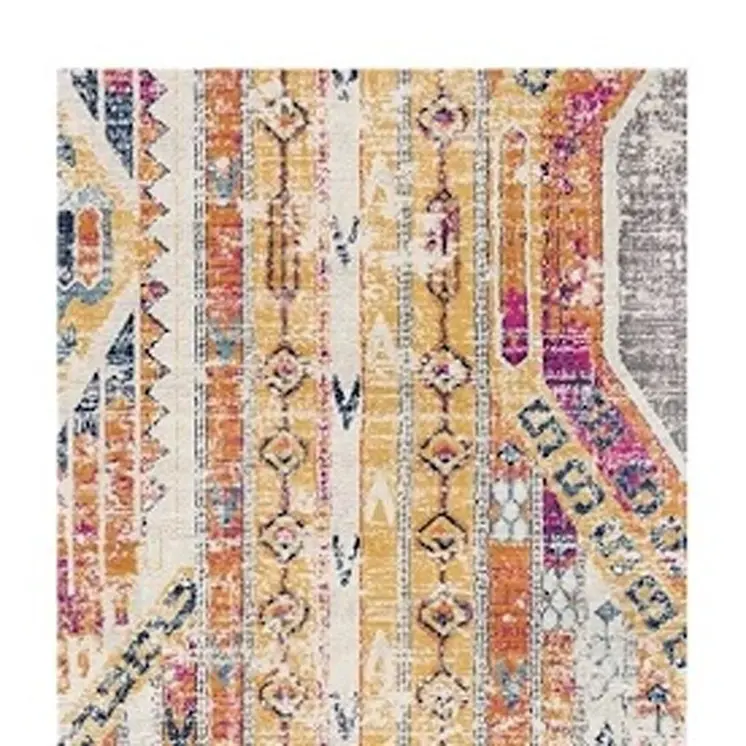 8' Gold And Ivory Southwestern Runner Rug