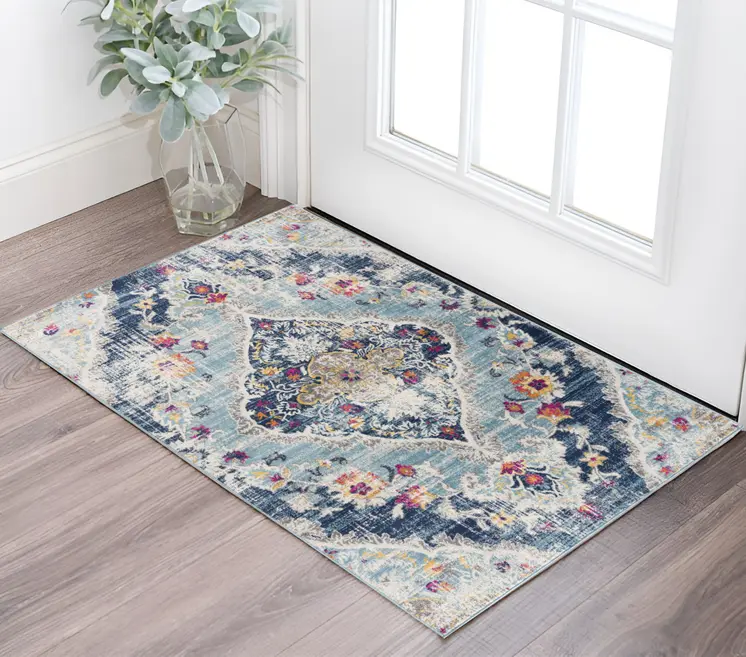 2' X 4' Blue and Ivory Medallion Area Rug