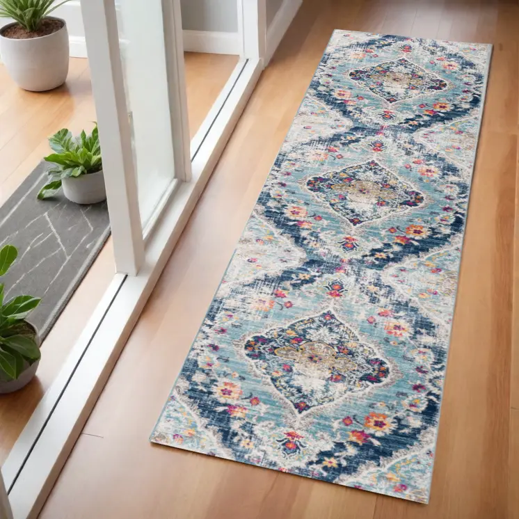 2' X 6' Blue Oriental Area Rug