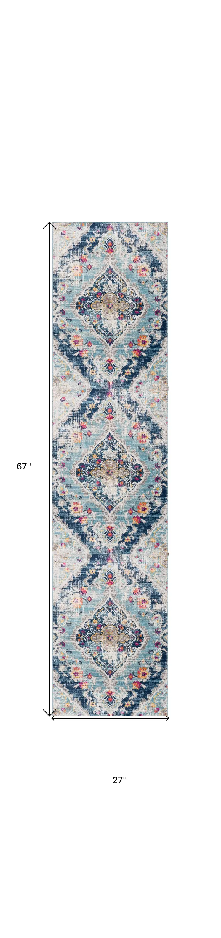 2' X 6' Blue Oriental Area Rug