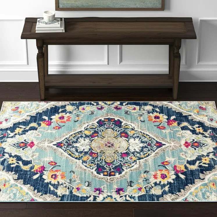 4' X 6' Blue and Ivory Medallion Area Rug