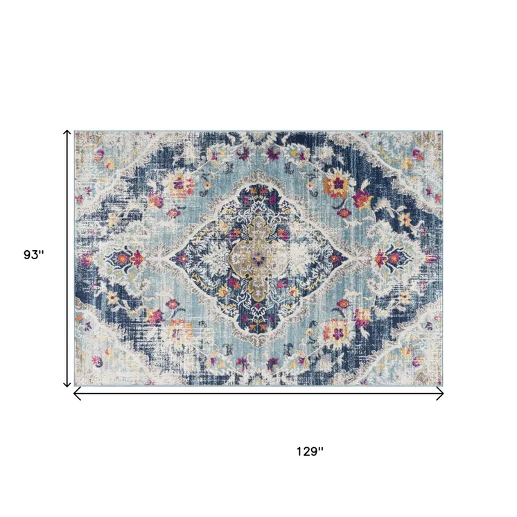 8' X 10' Blue and Ivory Medallion Area Rug