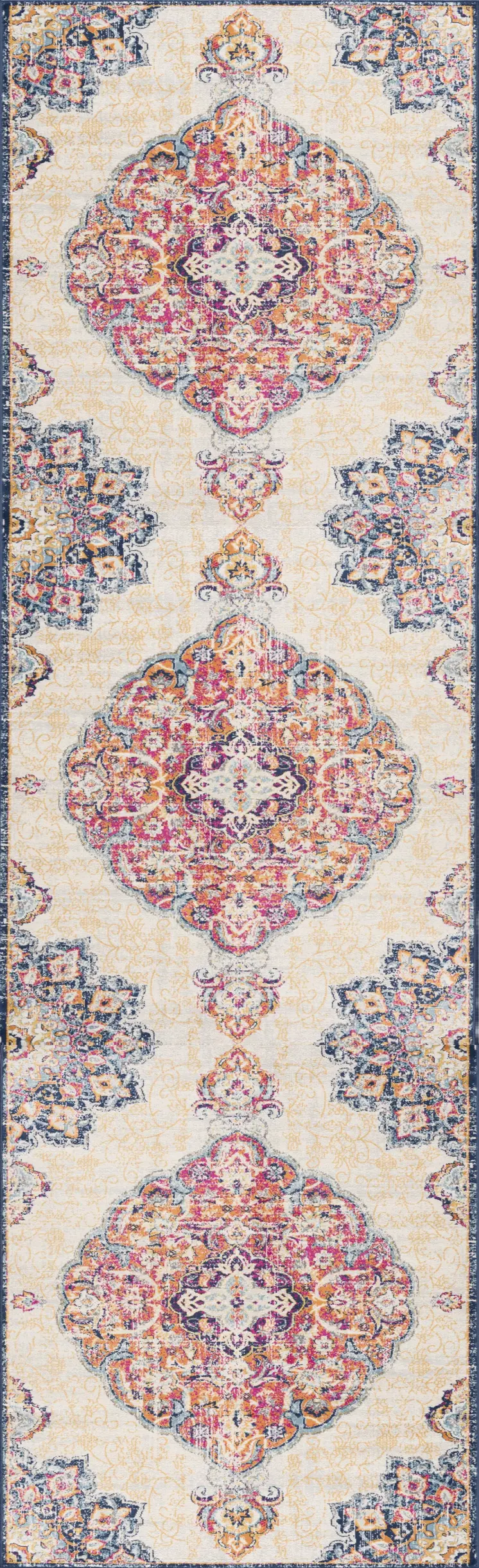 10' Blue And Beige Medallion Runner Rug