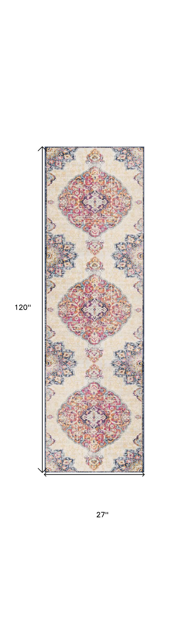 10' Blue And Beige Medallion Runner Rug