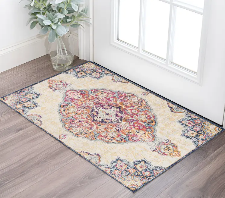 2' X 4' Blue and Beige Medallion Area Rug