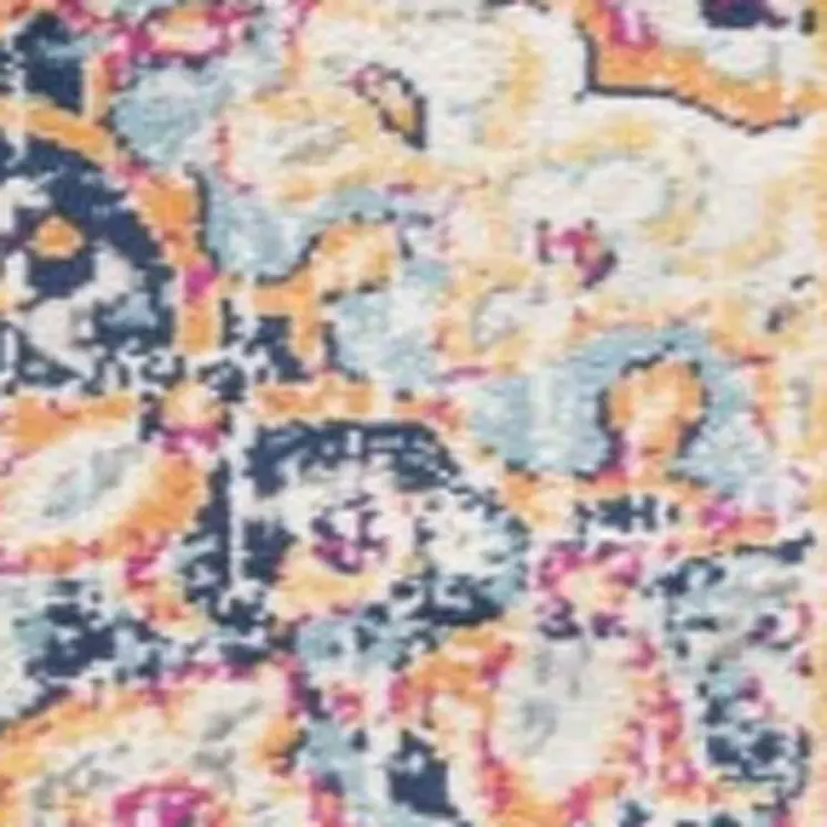 8' Blue And Beige Medallion Runner Rug