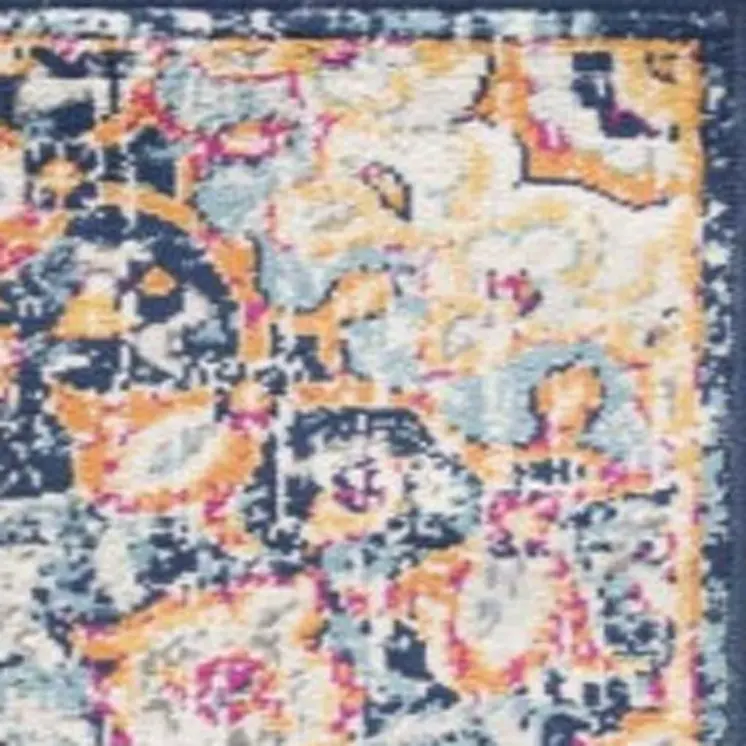 8' Blue And Beige Medallion Runner Rug