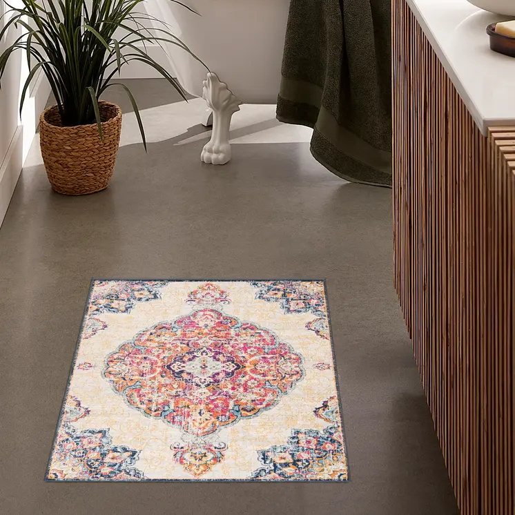3' X 5' Blue and Beige Medallion Area Rug