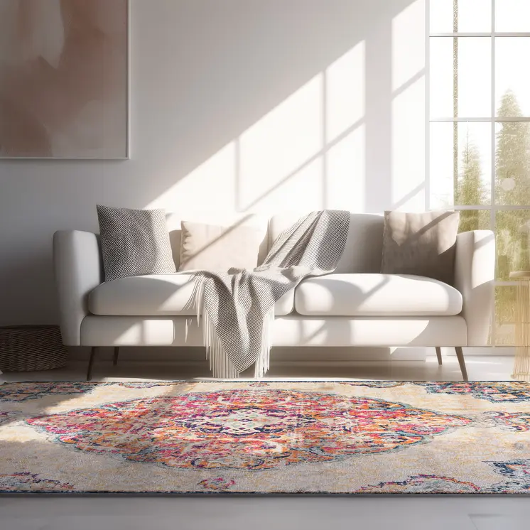 4' X 6' Blue and Beige Medallion Area Rug