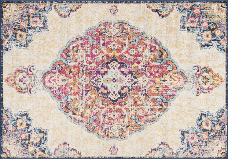 4' X 6' Blue and Beige Medallion Area Rug