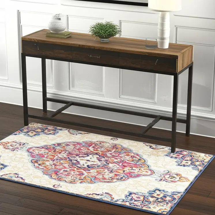 4' X 6' Blue and Beige Medallion Area Rug