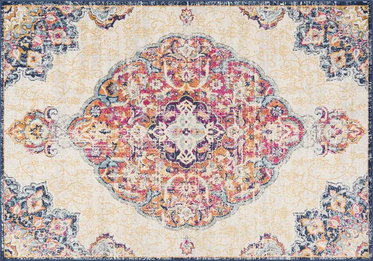 5' X 7' Blue and Beige Medallion Area Rug