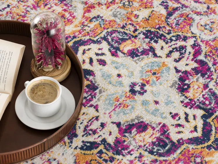 6' X 9' Blue and Beige Medallion Area Rug