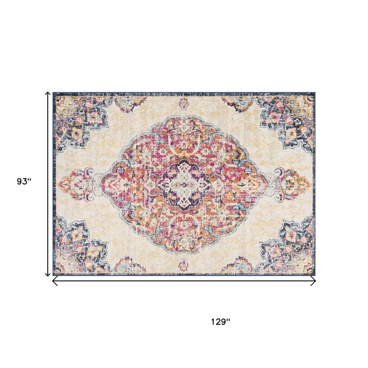8' X 10' Blue and Beige Medallion Area Rug