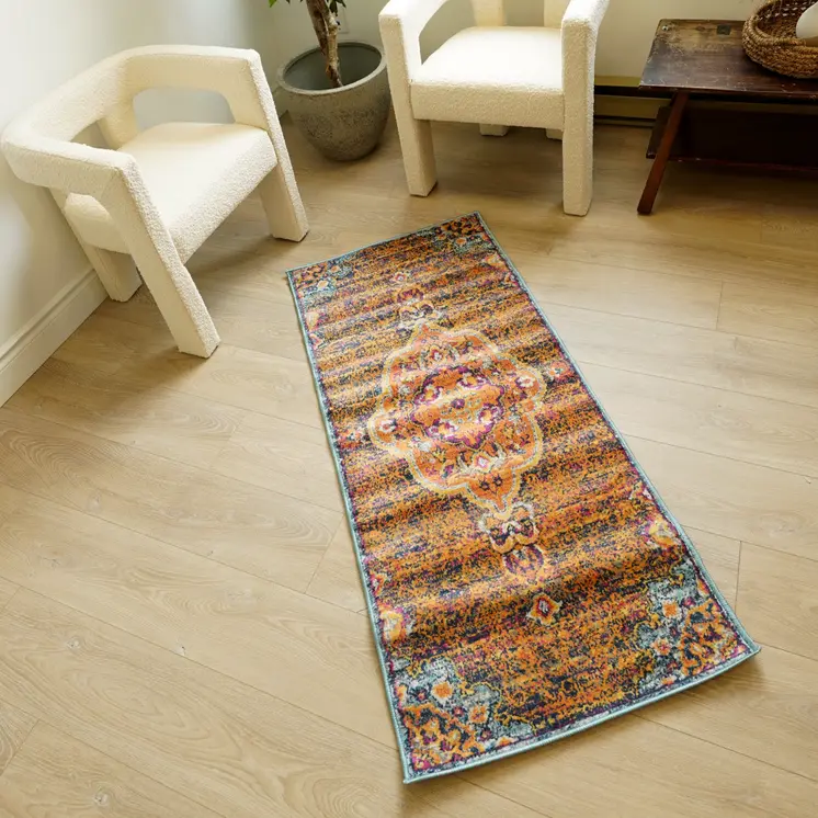 2' X 5' Rustic Orange Medallion Area Rug