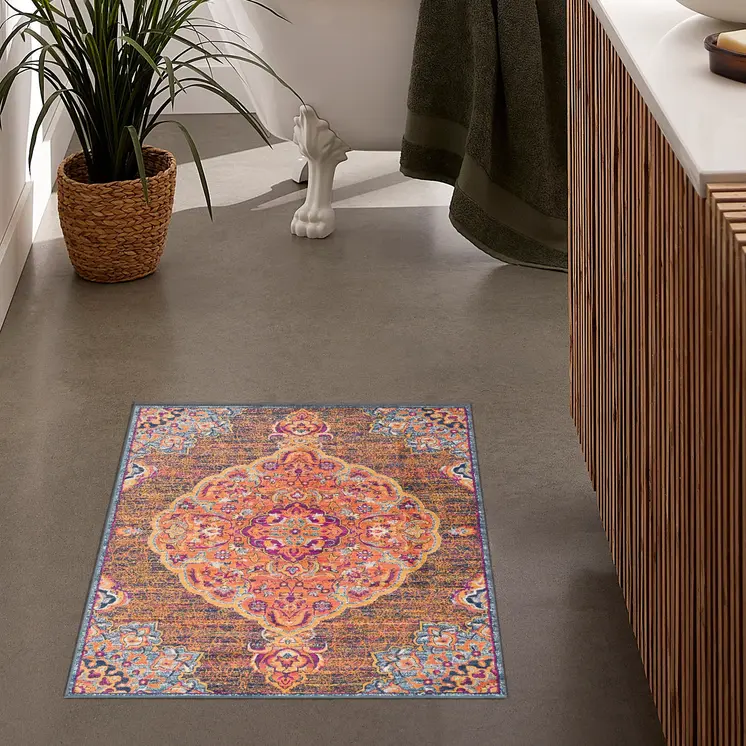 2' X 5' Rustic Orange Medallion Area Rug