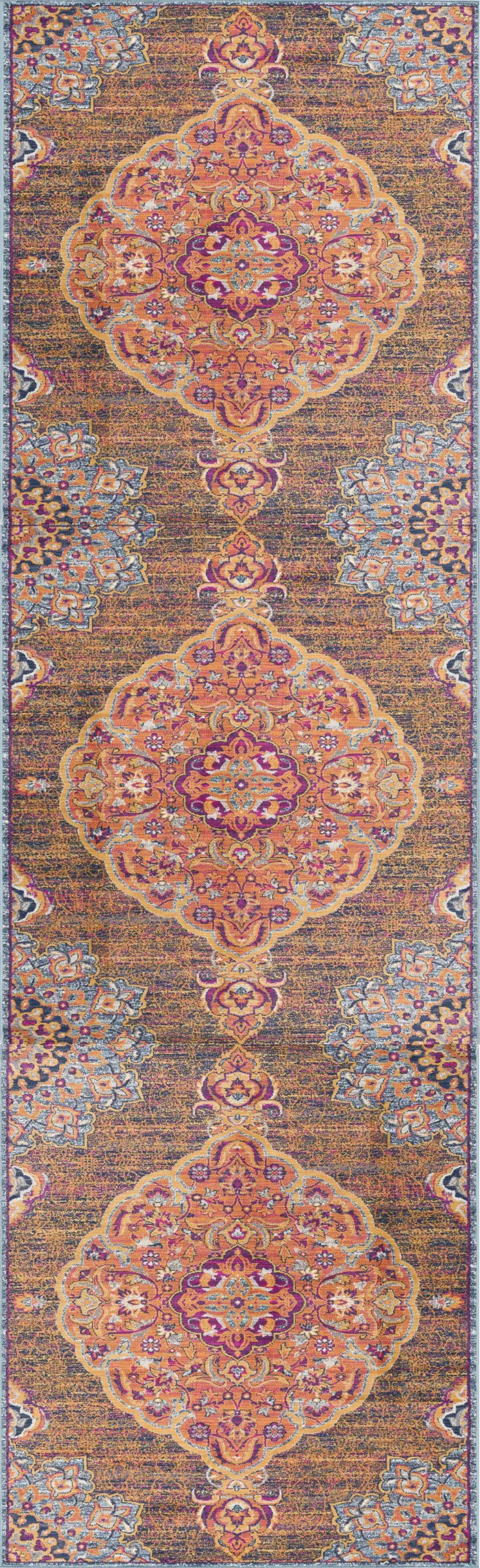 2' X 6' Rustic Orange Medallion Area Rug