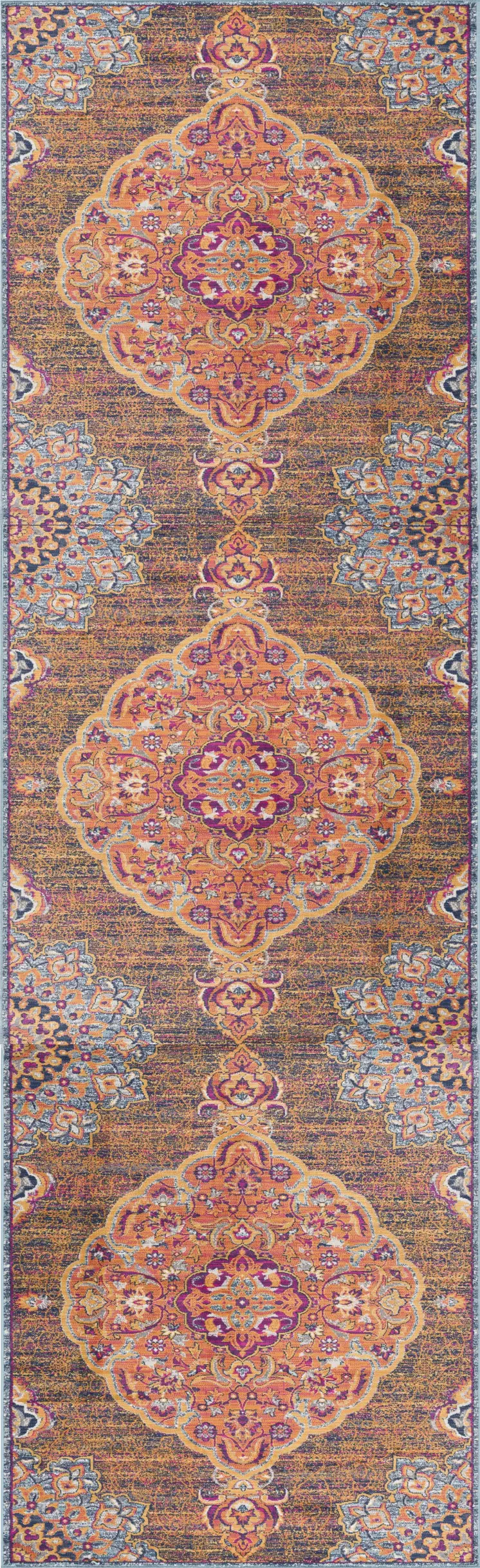 2' X 8' Rustic Orange Medallion Runner Rug