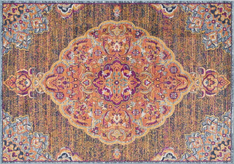 5' X 8' Rustic Orange Medallion Area Rug