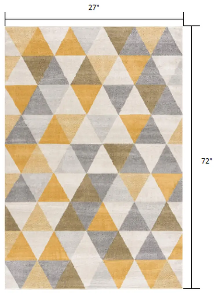 6' Yellow And Ivory Geometric Runner Rug