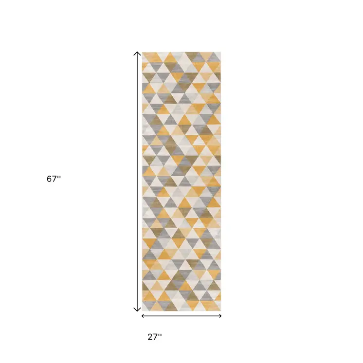 6' Yellow And Ivory Geometric Runner Rug