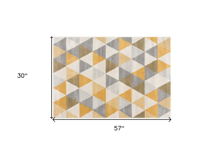 3' X 5' Yellow and Ivory Geometric Area Rug