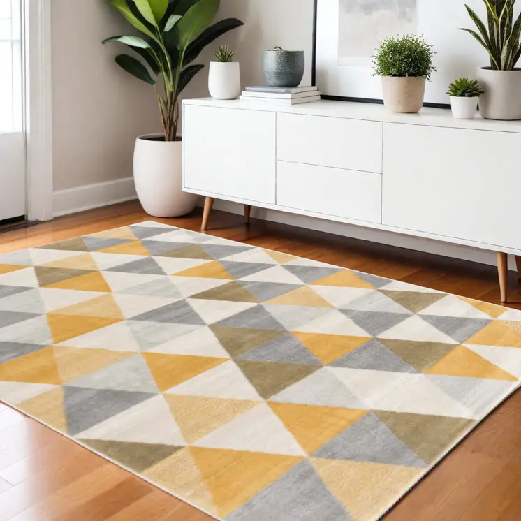 4' X 6' Yellow and Ivory Geometric Area Rug