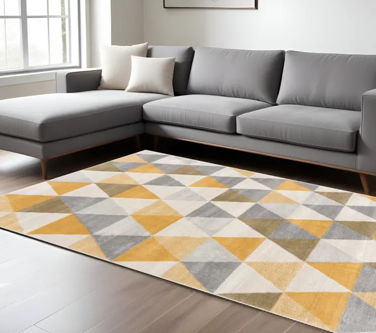 8' X 10' Yellow and Ivory Geometric Area Rug
