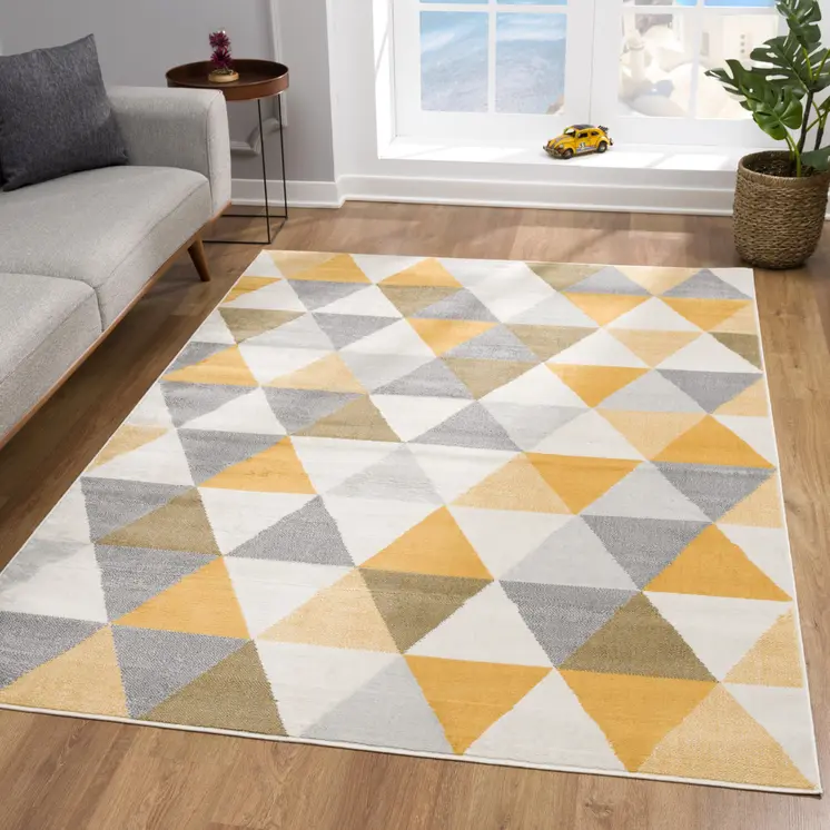 8' X 10' Yellow and Ivory Geometric Area Rug