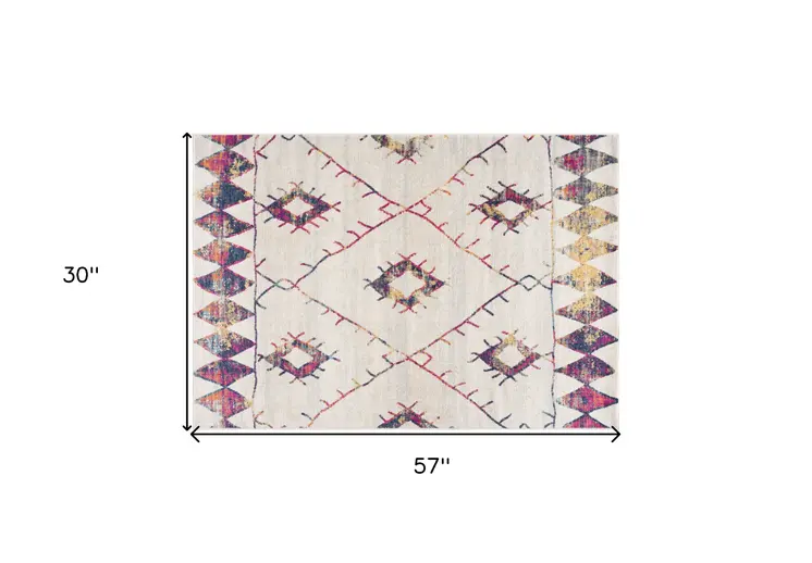 3' X 5' Cream Damask Area Rug