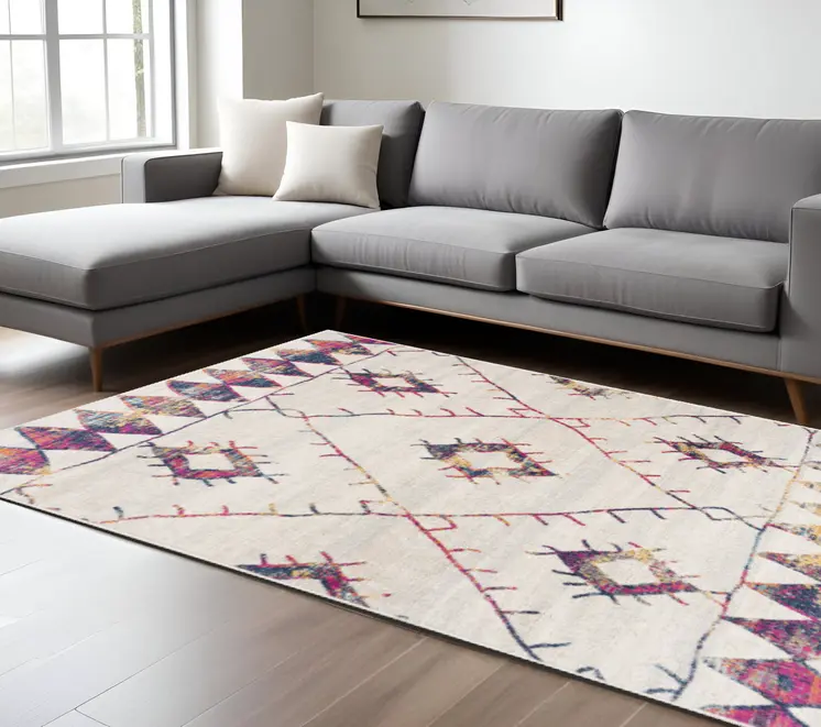 8' X 11' Cream Damask Area Rug