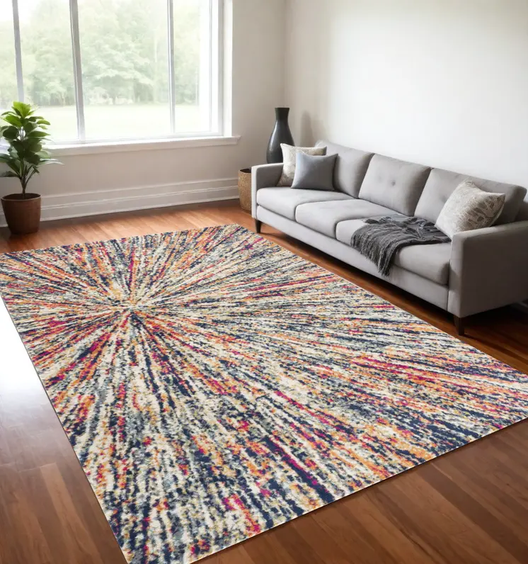 5' X 8' Cream Celestial Burst Abstract Area Rug
