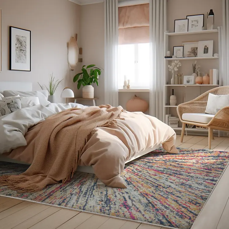 7' X 10' Cream Celestial Burst Abstract Area Rug