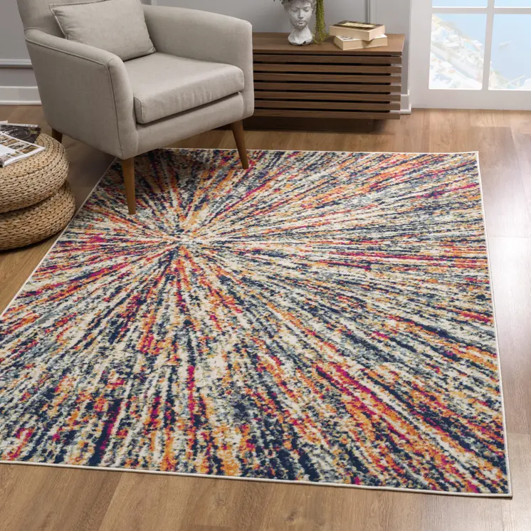 8' X 11' Cream Celestial Burst Abstract Area Rug