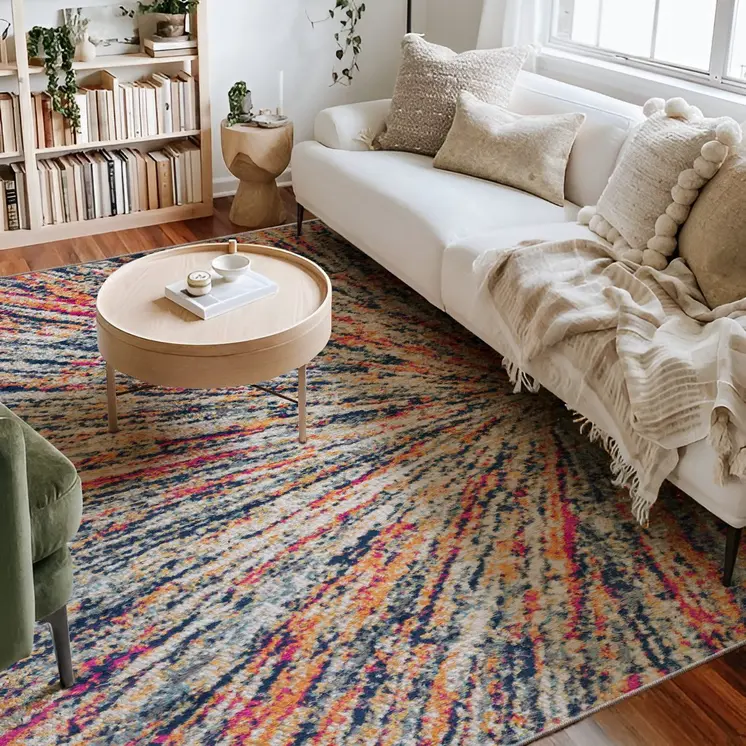 8' X 11' Cream Celestial Burst Abstract Area Rug