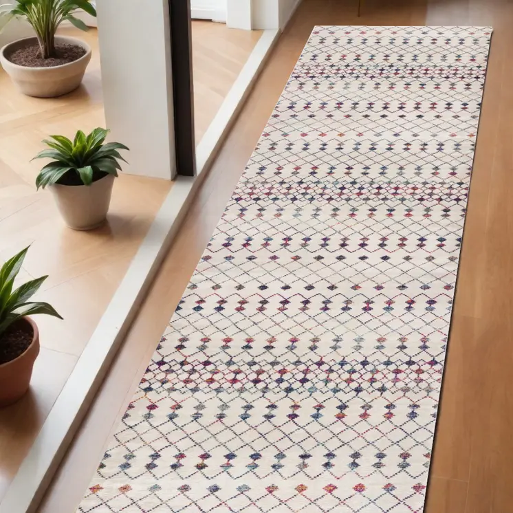 2' X 6' Cream Ikat Area Rug