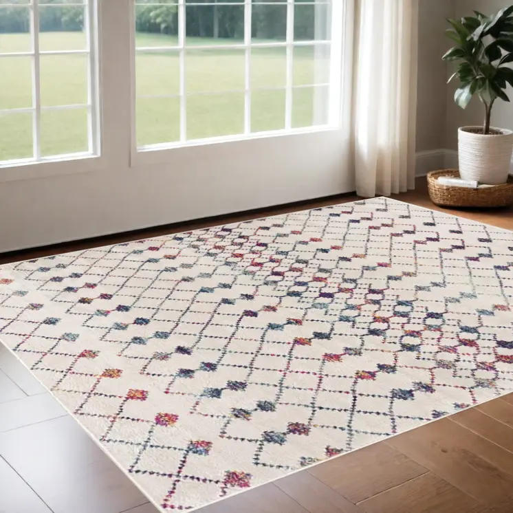 3' X 5' Cream Ikat Area Rug