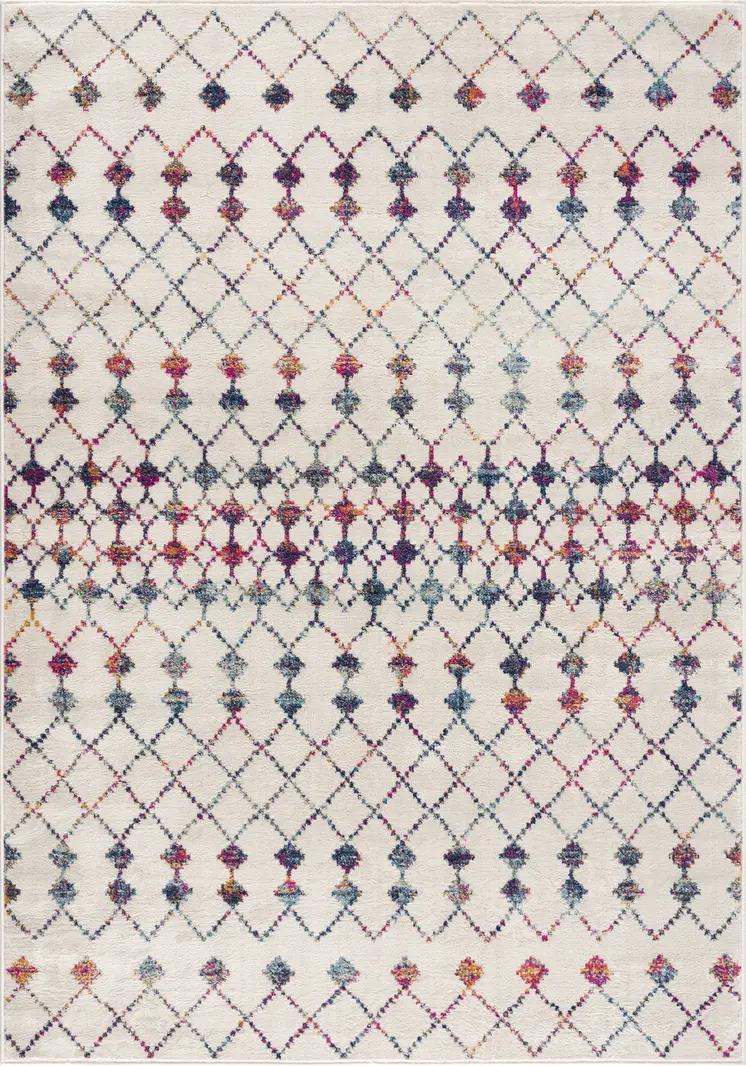 4' X 6' White Modern Geometric Grid Area Rug