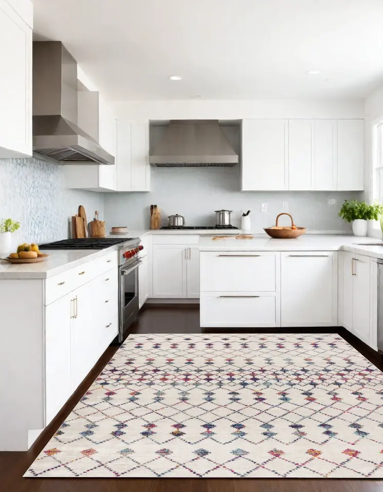 8' X 11' White Modern Geometric Grid Area Rug