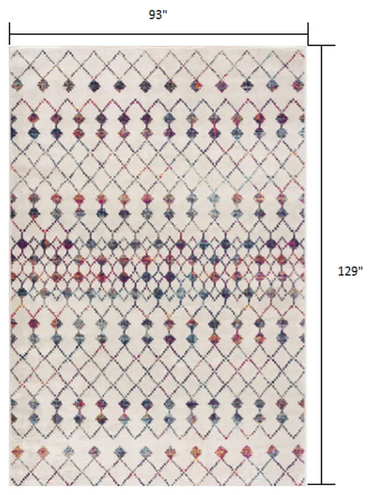 8' X 11' White Modern Geometric Grid Area Rug