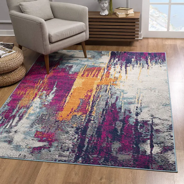 13' Gray Ivory And Magenta Abstract Runner Rug