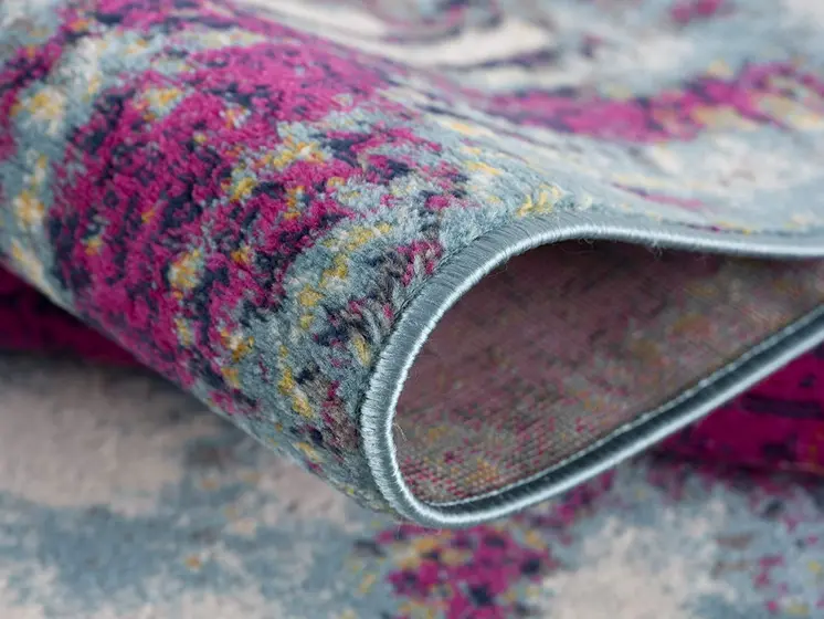 2' X 5' Gray Ivory And Magenta Abstract Area Rug